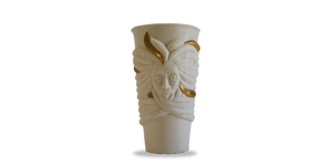 White porcelain cup with Jamaican Rastafarian face and dreadlocks wrapping around the cup with 18k gold accent  on  some of the locks. Authentic Jamaican Rasta Cup
